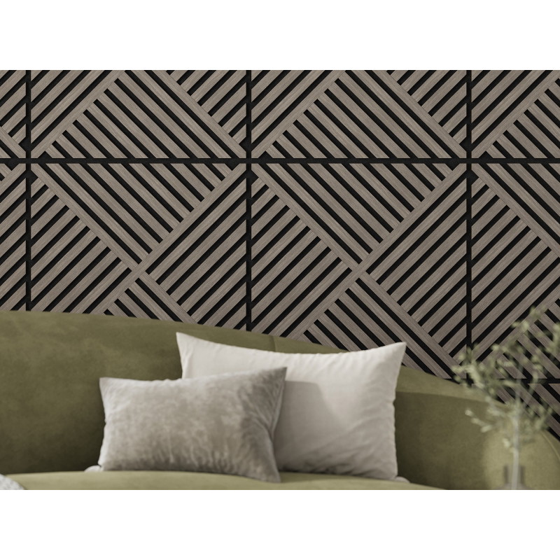 Mexen Linea 08 akustinė sieninė plokštė 60 x 60 cm (4 vnt.), 9 mm veltinis, techninis faneris, Pilkas Ąžuolas