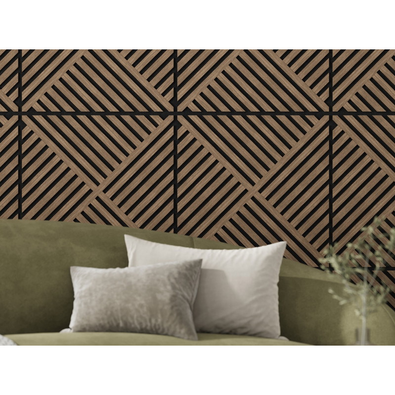 Mexen Linea 08 akustinė sienų plokštė 60 x 60 cm (4 vnt.), 9 mm veltinis, techninis fanera, Tamsus Riešutas