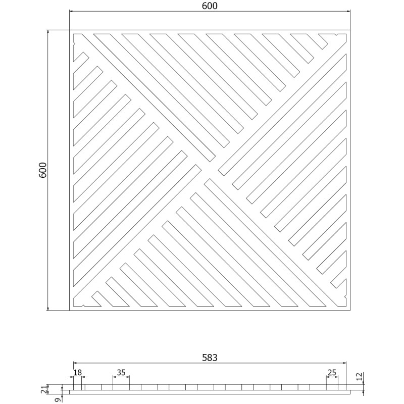Mexen Linea 08 akustinė sieninė plokštė 60 x 60 cm (4 vnt.), veltinis 9 mm, techninis faneruotas paviršius, Mocca ąžuolas