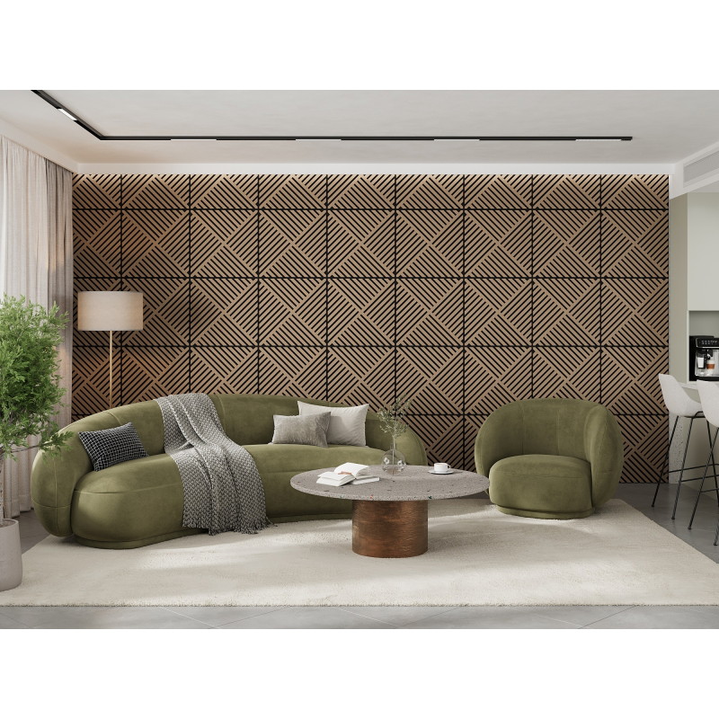 Mexen Linea 08 akustinis sieninis skydas 60 x 60 cm (4 vnt.), 9 mm veltinis, techninis fanera, Šviesus Riešutas