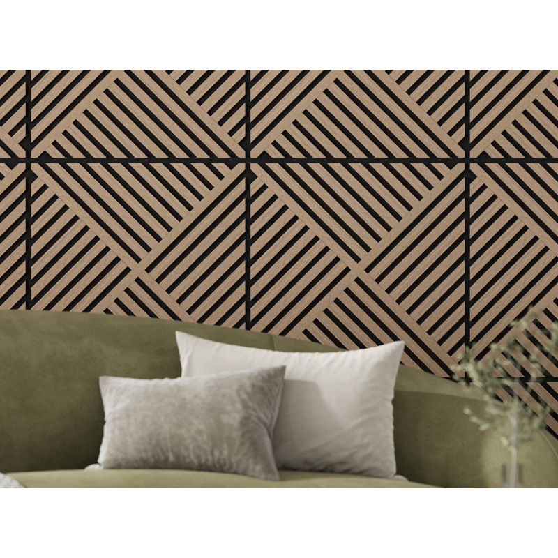 Mexen Linea 08 akustinis sieninis skydas 60 x 60 cm (4 vnt.), 9 mm veltinis, techninis fanera, Šviesus Riešutas