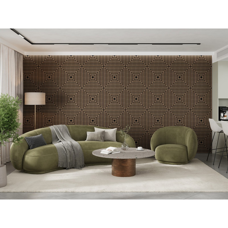 Mexen Linea 13 akustinė sienų plokštė 60 x 60 cm (4 vnt.), 9 mm veltinis, techninis faneras, tamsus riešutas
