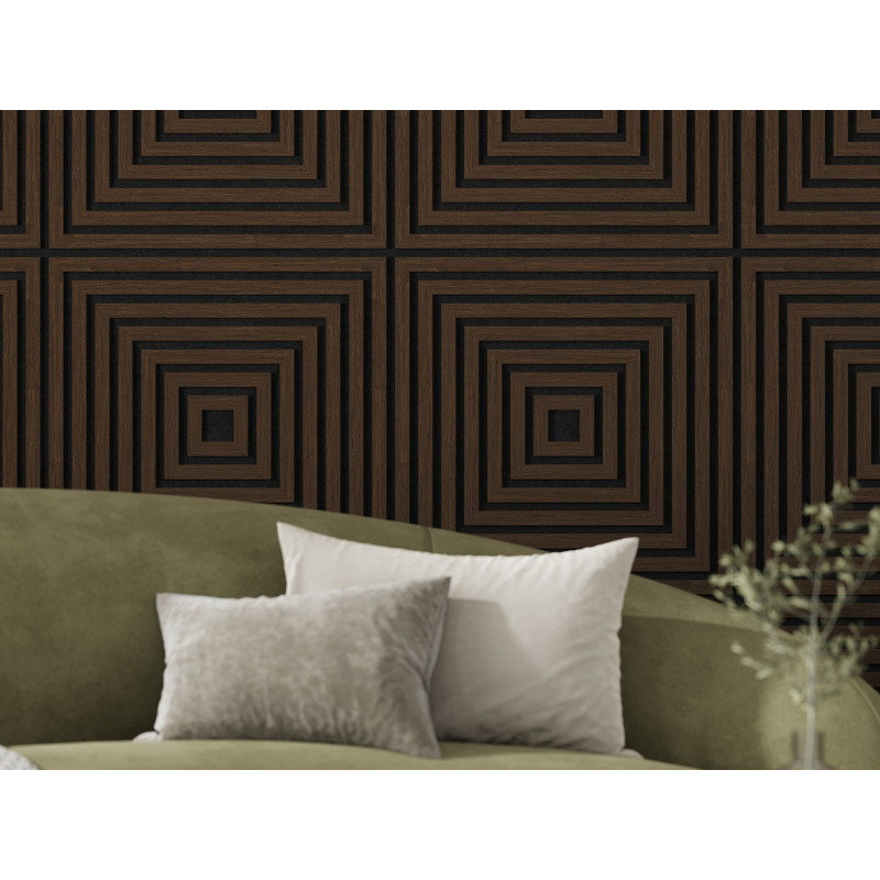 Mexen Linea 13 akustinė sieninė plokštė 60 x 60 cm (4 vnt.), 9 mm veltinis, techninis fanéra, Mocca ąžuolas