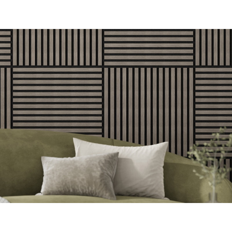 Mexen Linea 15 akustinis sieninis skydas 60 x 60 cm (4 vnt.), veltinis 9 mm, techninis faneros, Pilkas Ąžuolas