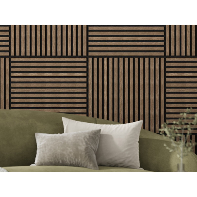 Mexen Linea 15 akustinė sienų plokštė 60 x 60 cm (4vnt.), veltinis 9 mm, techninė fanera, Tamsus Riešutas