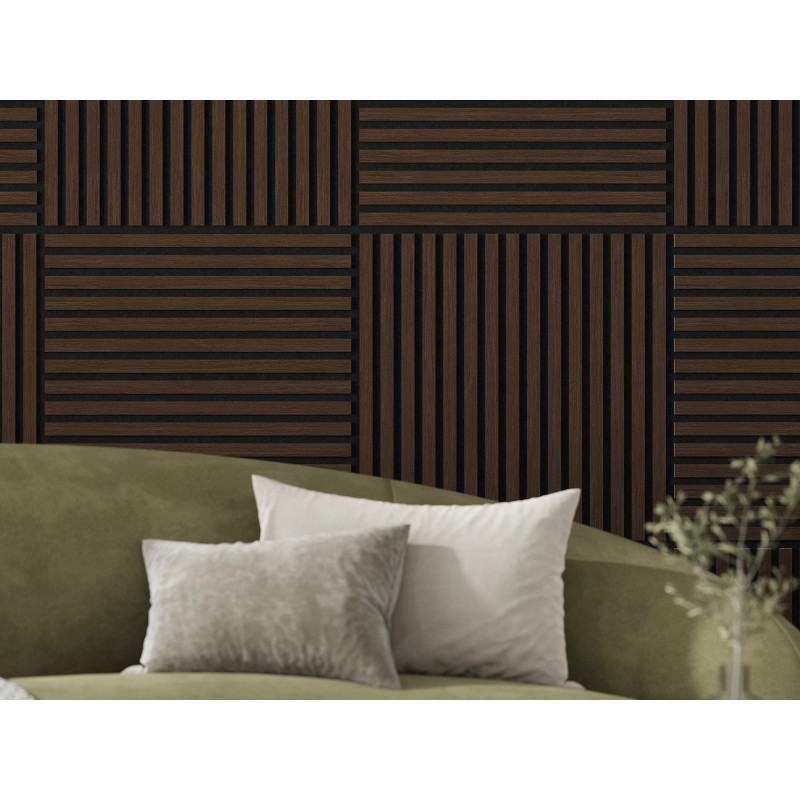 Mexen Linea 15 sieninė akustinė plokštė 60 x 60 cm (4 vnt.), 9 mm veltinis, techninis faneras, Mocca ąžuolas