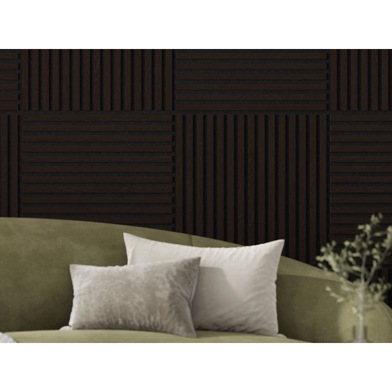 Mexen Linea 15 akustinės sieninės plokštės 60 x 60 cm (4 vnt.), 9 mm veltinis, techninis faneras, Juodas Ąžuolas