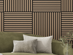 Mexen Linea 15 akustinė sieninė plokštė 60 x 60 cm (4 vnt.), 9 mm veltinis, techninis faneros lukštas, Šviesus Riešutas