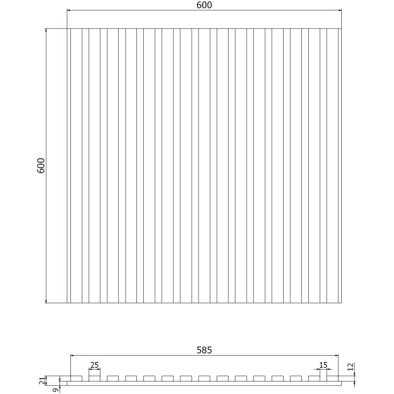 Mexen Linea 15 akustinė sieninė plokštė 60 x 60 cm (4 vnt.), 9 mm veltinis, techninis faneros lukštas, Šviesus Riešutas