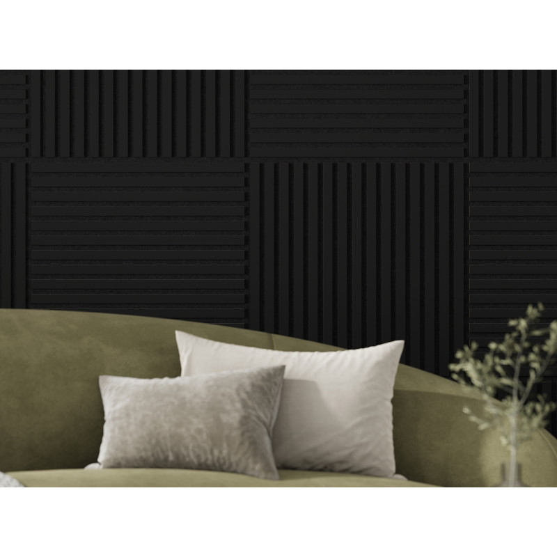 Mexen Linea 15 akustinė sieninė plokštė 60 x 60 cm (4 vnt.), veltinis 9 mm, techninis faneruotas, Juodas Matinis