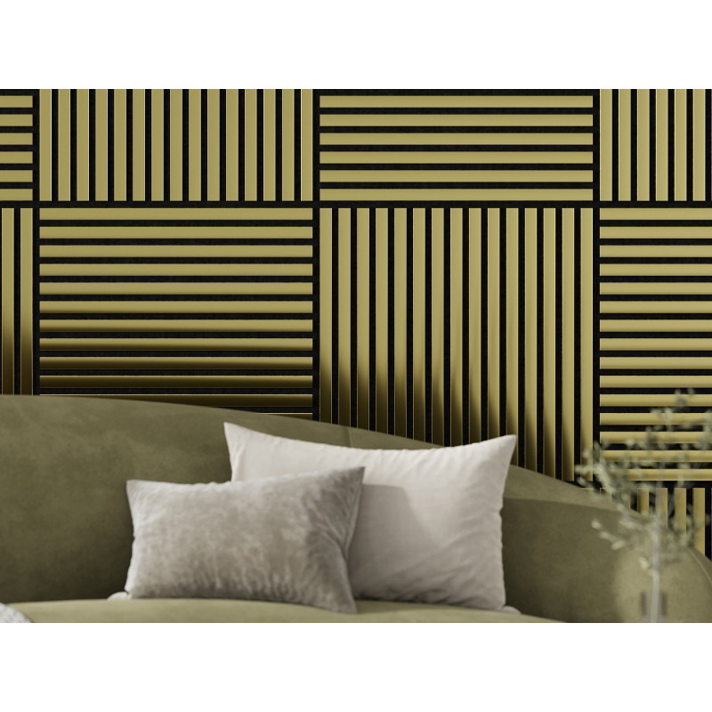 Mexen Linea 15 akustinė sieninė plokštė 60 x 60 cm (4 vnt.), 9 mm veltinis, techninis fanera, auksinė - S110-60607-15-057