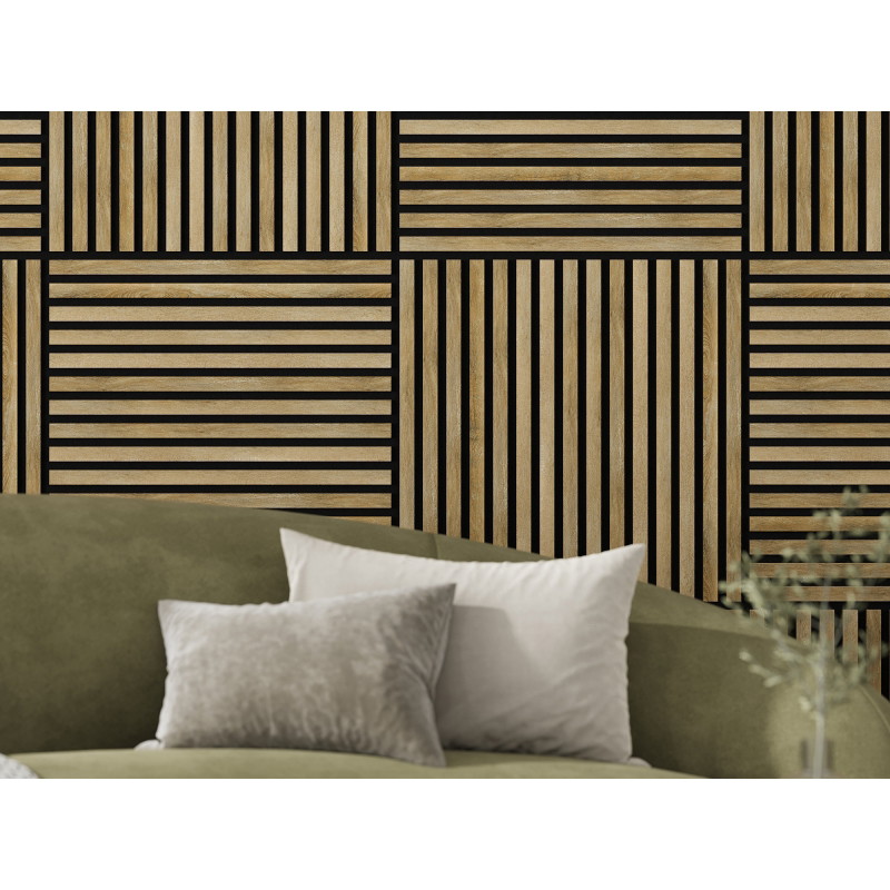 Mexen Linea 15 akustinė sieninė plokštė 60 x 60 cm (4 vnt.), 9 mm veltinis, techninė fanera, Medaus Ąžuolas
