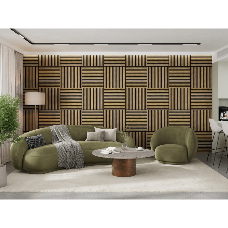 Mexen Linea 15 akustinė sieninė plokštė 60 x 60 cm (4 vnt.), 9 mm veltinis, techninė fanera, Medaus Ąžuolas
