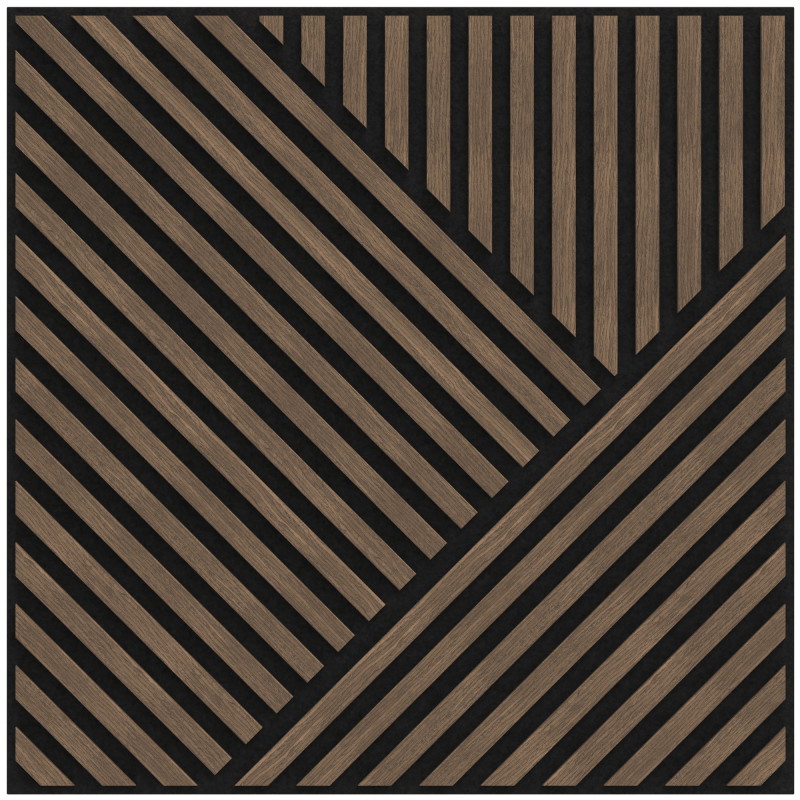 Mexen Linea 25 akustinė sienų plokštė 60 x 60 cm (4 vnt.), 9 mm veltinis, techninis faneravimas, Tamsus Riešutas