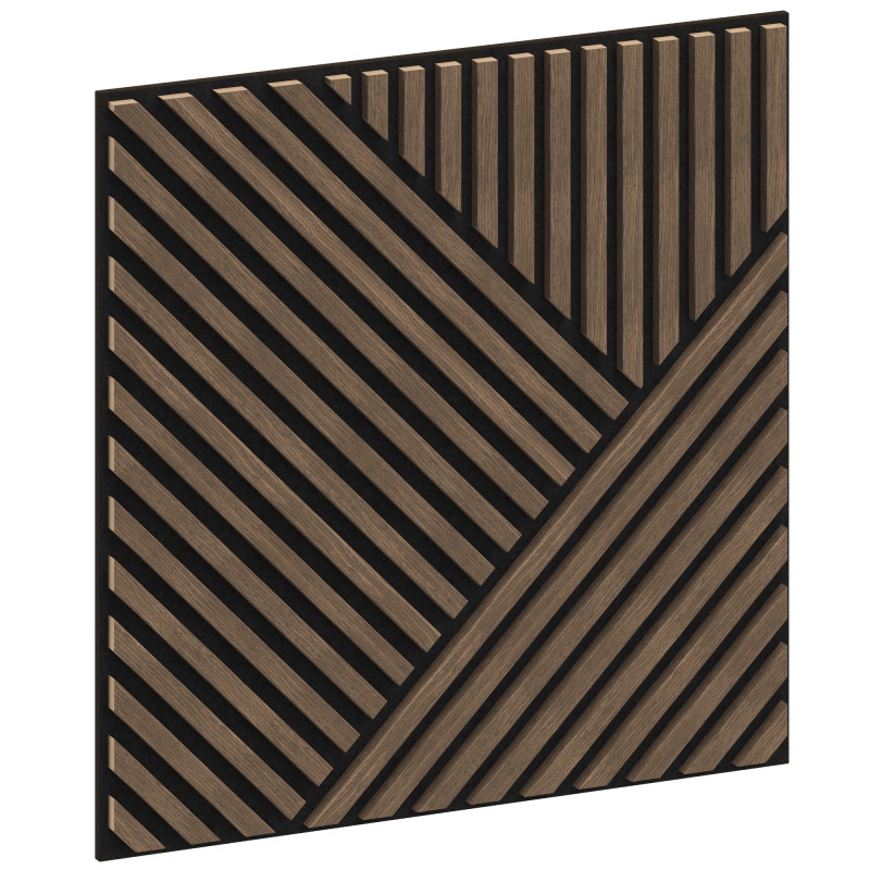 Mexen Linea 25 akustinė sienų plokštė 60 x 60 cm (4 vnt.), 9 mm veltinis, techninis faneravimas, Tamsus Riešutas