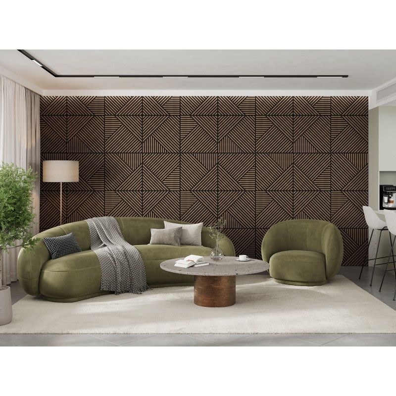 Mexen Linea 25 akustinė sienų plokštė 60 x 60 cm (4 vnt.), 9 mm veltinis, techninis faneravimas, Tamsus Riešutas