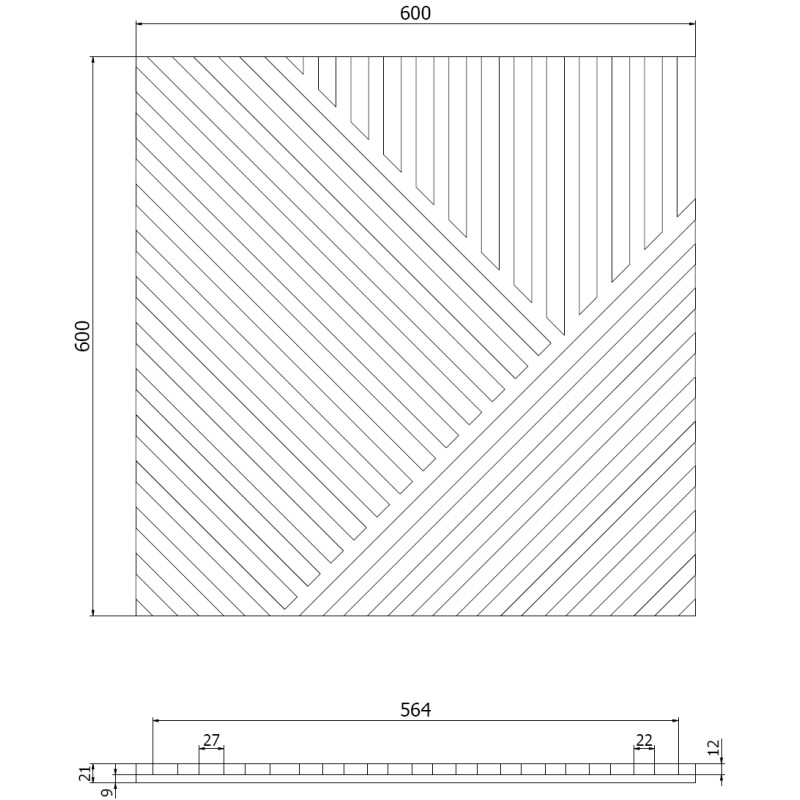 Mexen Linea 25 akustinė sieninė plokštė 60 x 60 cm (4vnt.), veltinis 9 mm, techninis fanera, juodojo ąžuolo spalva
