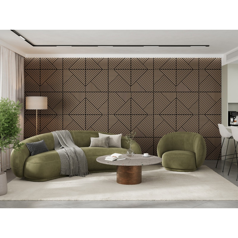 Mexen Linea 25 akustinė sieninė plokštė 60 x 60 cm (4 vnt.), 9 mm veltinis, techninis fanerio fanera, šviesus riešutas