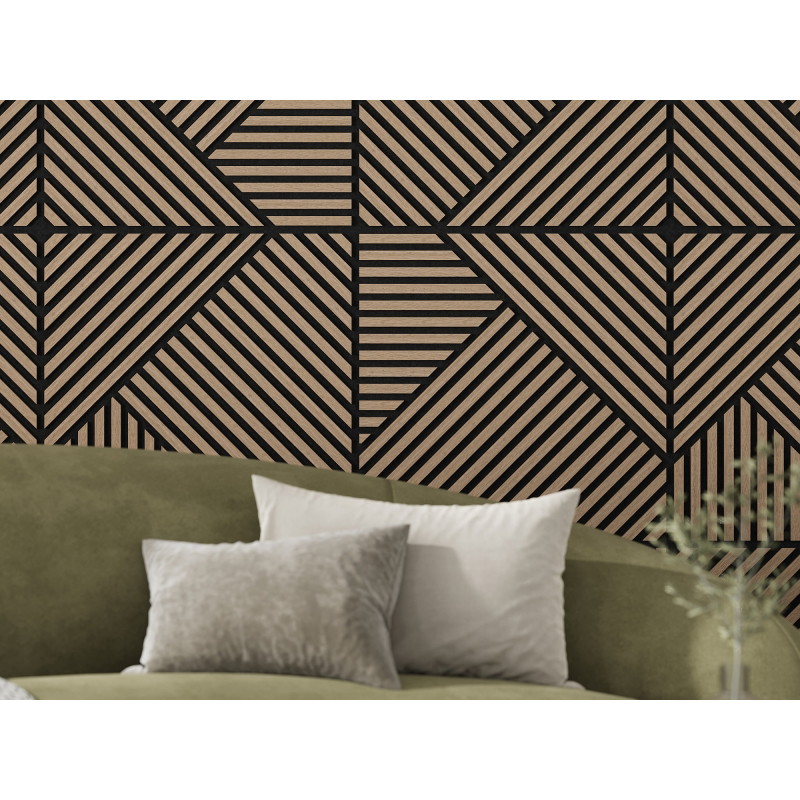 Mexen Linea 25 akustinė sieninė plokštė 60 x 60 cm (4 vnt.), 9 mm veltinis, techninis fanerio fanera, šviesus riešutas