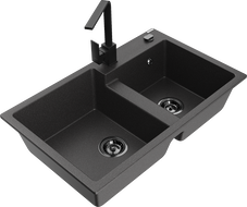 Mexen Tomas granitinis 2 skyrių virtuvinis maišytuvas su kriaukle Rita, juodas su taškeliais - 6516-76-670300-70-B