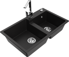 Mexen Tomas dviejų skyrių granitinė kriauklė su Rita virtuviniu maišytuvu, juoda - 6516-77-670300-00