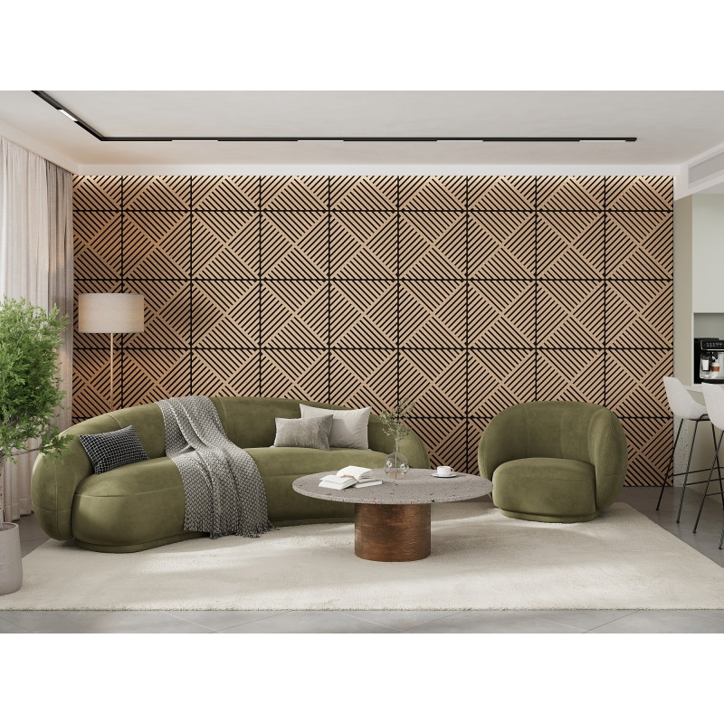 Mexen Linea 08 akustinė sieninė plokštė 60 x 60 cm (4 vnt.), veltinis 9 mm, techninis faneros lukštas, Baltintas Ąžuolas