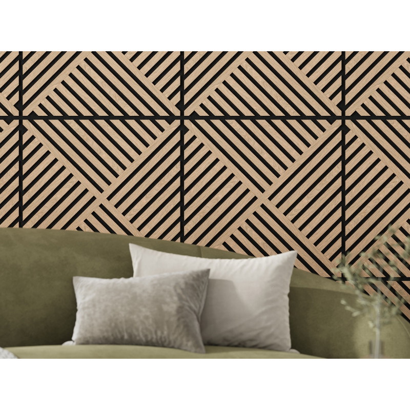 Mexen Linea 08 akustinė sieninė plokštė 60 x 60 cm (4 vnt.), veltinis 9 mm, techninis faneros lukštas, Baltintas Ąžuolas