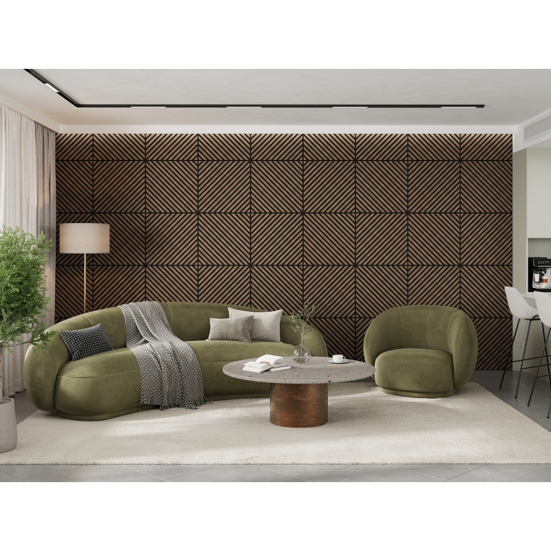 Mexen Linea 39 sieninė akustinė plokštė 60 x 60 cm (4 vnt.), 9 mm veltinis, techninis lukštas, Tamsus Riešutas