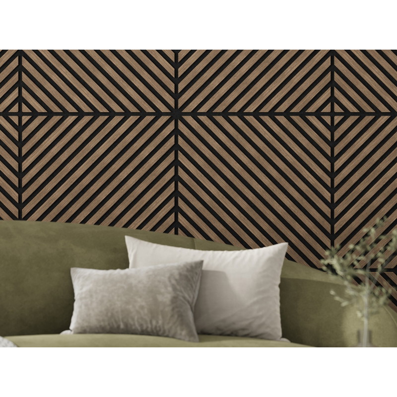 Mexen Linea 39 sieninė akustinė plokštė 60 x 60 cm (4 vnt.), 9 mm veltinis, techninis lukštas, Tamsus Riešutas