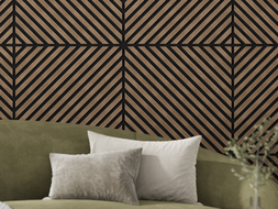 Mexen Linea 39 sieninė akustinė plokštė 60 x 60 cm (4 vnt.), 9 mm veltinis, techninis lukštas, Tamsus Riešutas