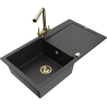 Mexen Leo granitinė plautuvė su 1 dubeniu, nutekamuoju paviršiumi ir virtuviniu maišytuvu Duero, juodas/sidabrinis metalikas