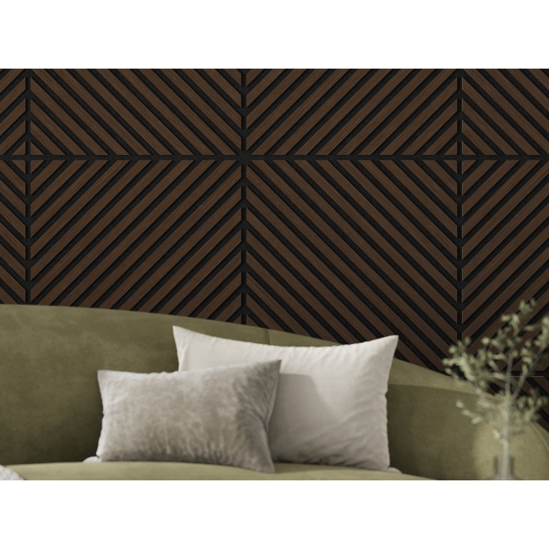 Mexen Linea 39 akustinė sienų plokštė 60 x 60 cm (4 vnt.), 9 mm veltinis, techninis faneruotė, Mocca ąžuolas