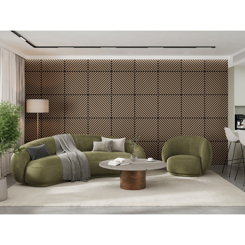 Mexen Linea 39 akustinis sieninis skydas 60 x 60 cm (4 vnt.), veltinis 9 mm, techninis faneris, Šviesus Riešutas