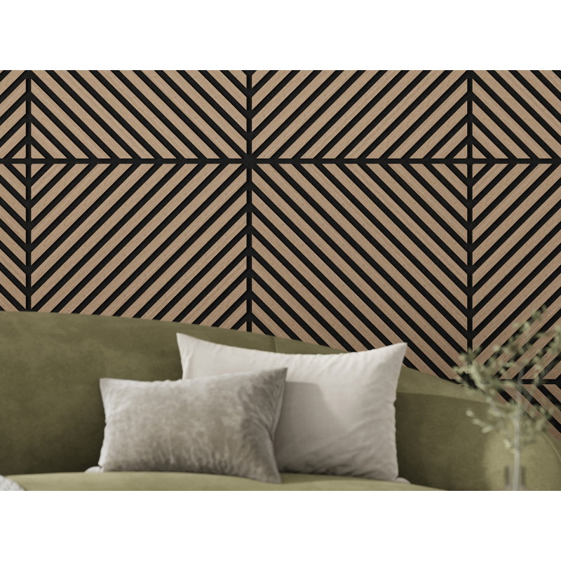 Mexen Linea 39 akustinis sieninis skydas 60 x 60 cm (4 vnt.), veltinis 9 mm, techninis faneris, Šviesus Riešutas