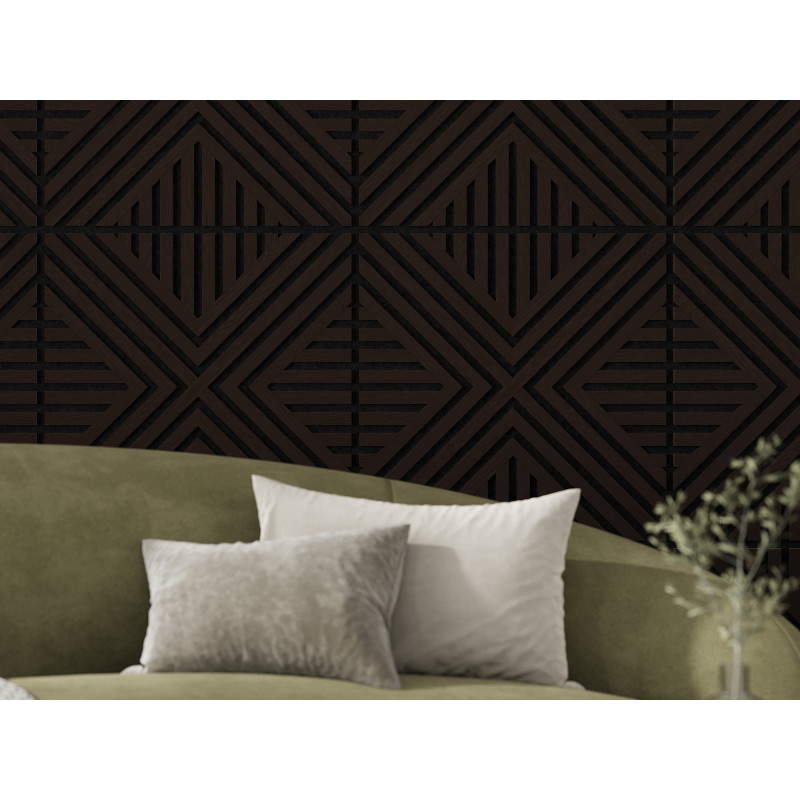 Mexen Linea 06 akustinė sieninė plokštė 60 x 60 cm (4 vienetai), 9 mm veltinis, techninis faneros, Juodasis Ąžuolas