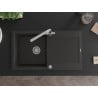 Mexen Leo granitinė plautuvė su viena sekcija, lašėjimo vieta ir virtuvės maišytuvu Duero, juoda/auksinė metalika