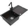 Mexen Leo granitinė kriauklė su vienu dubeniu, lašintuvu ir virtuviniu maišytuvu Duero, juoda/aukso metalo