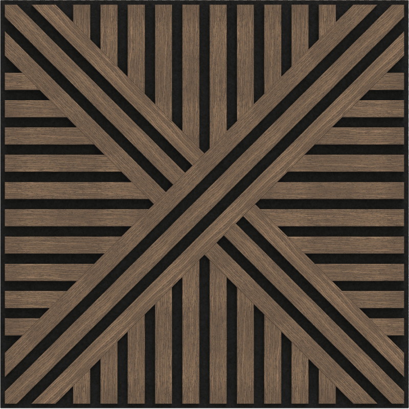 Mexen Linea 05 akustinė sienų plokštė 60 x 60 cm (4 vnt.), veltinis 9 mm, techninis fanera, Tamsus Riešutas