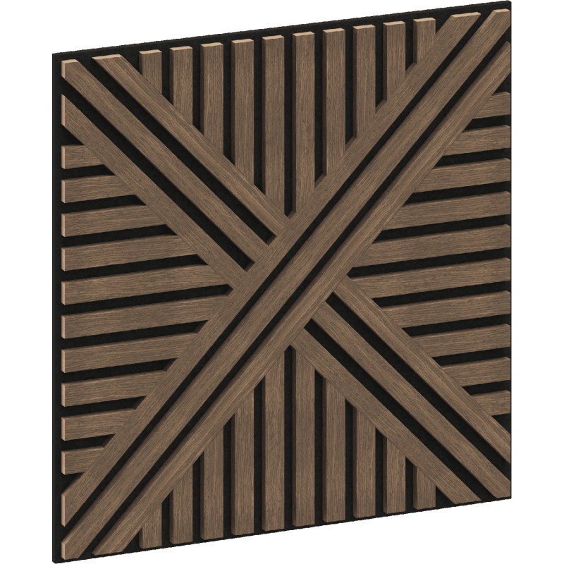 Mexen Linea 05 akustinė sienų plokštė 60 x 60 cm (4 vnt.), veltinis 9 mm, techninis fanera, Tamsus Riešutas
