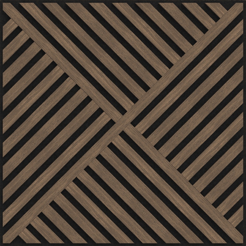 Mexen Linea 08 akustinė sienų plokštė 60 x 60 cm (4 vnt.), 9 mm veltinis, techninis fanera, Tamsus Riešutas