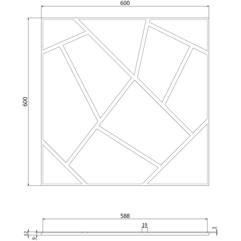 Mexen Form 04 akustinė sienų plokštė 60 x 60 cm (4 vnt.), 9 mm veltinis, techninis faneros lukštas, Veidrodis