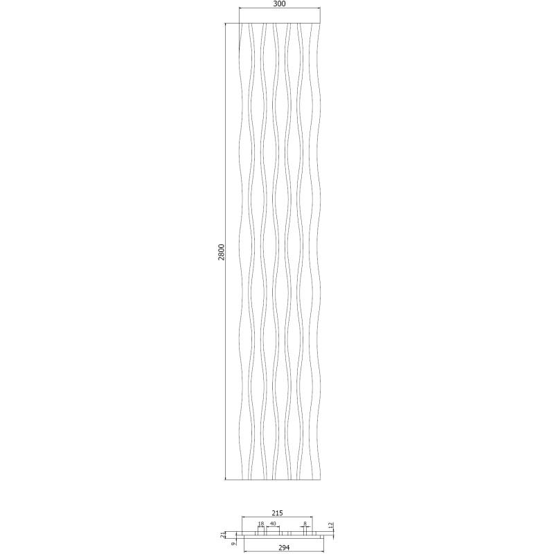 Mexen Lam-SF 01 Lam-SF 26 akustinės sienų juostelės 280 x 30 cm, 9 mm veltinis, techninė fanera, Juodasis Ąžuolas