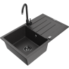 Mexen Bruno 1-skylių granitinis kriauklė su nutekėjimu ir virtuvės maišytuvu Telma, juodas su taškiukais