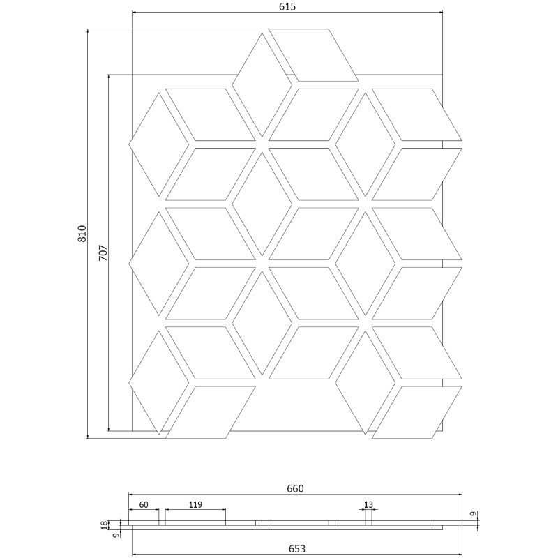 Mexen Form 02 Sieninė akustinė plokštė 81 x 66 cm (4 vnt.), 9 mm veltinis, techninis faniera, Balintas Ąžuolas