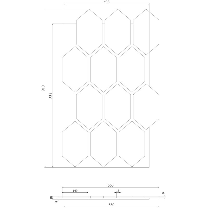 Mexen Form 01 akustinė sieninė plokštė 91 x 56 cm (4 vnt.), 9 mm veltinis, techninis faneras, Classic ąžuolas