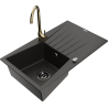 Mexen Cesar granitinė vienos plautuvės kriauklė su nusausintuvu ir virtuviniu maišytuvu Telma, juoda/aukso