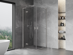 Mexen Mist-H L Duo atveriamos dušo kabina 80 x 80 cm, skaidri, šlifuotas nikelis - 8A5L-080L-080P-97-00