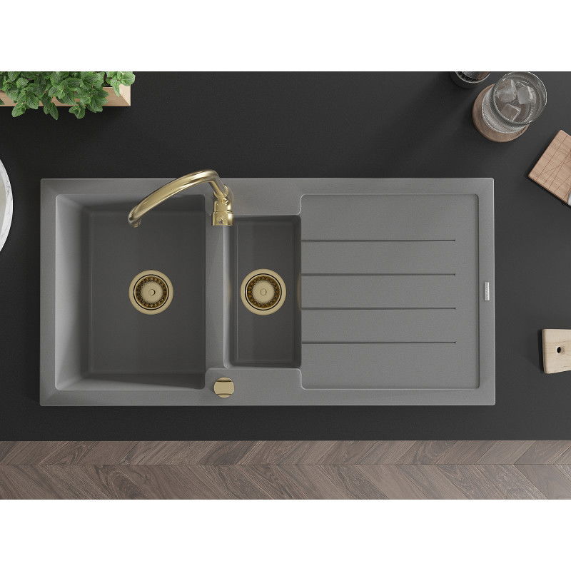 Mexen Andres grindinis plautuvas 1,5 skylių su drenažu ir virtuviniu maišytuvu Telma, pilkas - 6515-71-670200-50