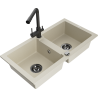 Mexen Mario granitinis dviejų skyrių virtuvinis plautuvė su maišytuvu Duero, smėlio spalvos - 6504-69-671600-70