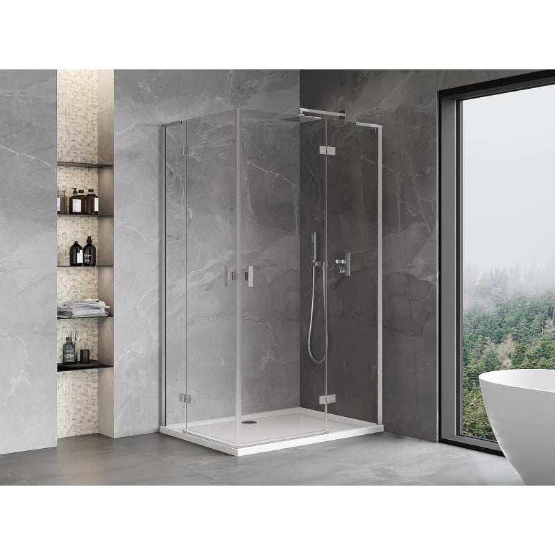Mexen Mist-H L Dvipusė dušo kabina su dešine anga 100 x 120 cm, skaidrus, šlifuotas nikelis - 8A5L-100L-120P-97-00